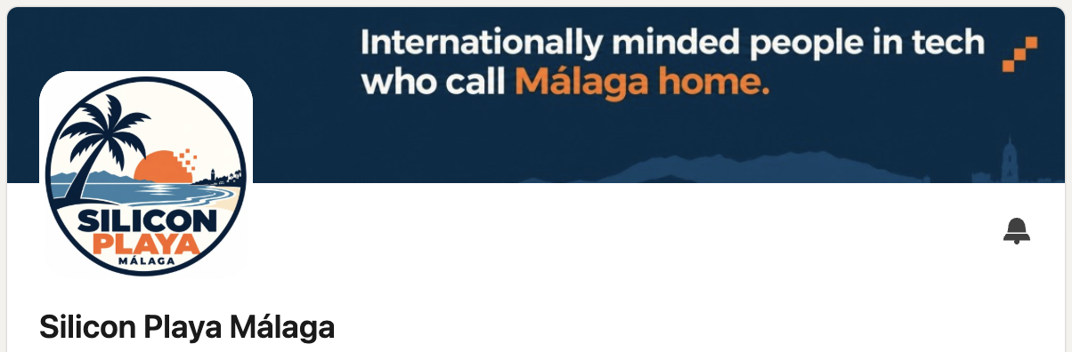 Silicon Playa Málaga logo with palm tree, beach and pixelated sunset